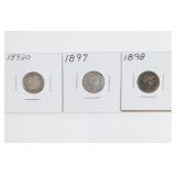 (3) Barber Dimes. 1892-O, 1897, & 1898