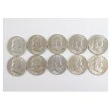 Lot of (10) Franklin Half Dollars