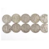 Lot of (10) Walking Liberty Half Dollars
