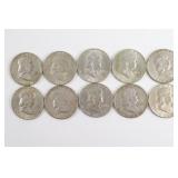 Lot of (10) Franklin Half Dollars
