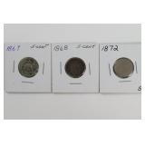 (3) Shield Nickels. 1867, 68, & 72