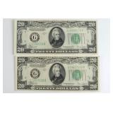 (2) Series 1934 C Twenty Dollar Fed Res Notes