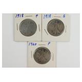(3) Walking Liberty Half Dollars 1918,18-S &1920