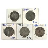 (5) Silver Half Dollars.