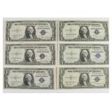 (6) One Dollar Silver Certificates.