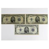 (3) Five Dollar Silver Certificates 1934, A & D