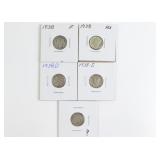 (5) Silver US Dimes