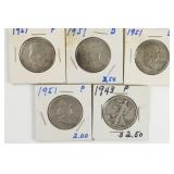(5) US Silver Dollars.
