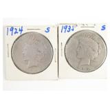 (2) Peace Silver Dollars. 1924-S & 1935-S