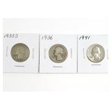 (3) Silver Washington Quarters