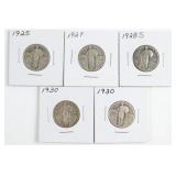 (5) Standing Liberty Quarters