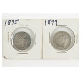 (2) Seated Liberty Quarters. 1875 & 1877