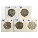 (5) Franklin Half Dollars.