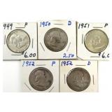(5) Franklin Half Dollars.