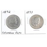 (2) Columbian Expo Half Dollars
