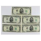 (5) Five Dollar Fed Reserve Notes