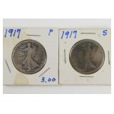 (2) Walking Liberty Half Dollars. 1917 & 1917-S