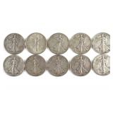 Lot of (10) Walking Liberty Half Dollars