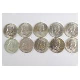 Lot of (10) Franklin Half Dollars