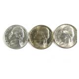 1943 P, D, & S Jefferson Wartime Silver Nickels