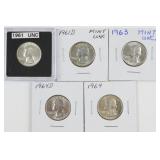 (5) Silver Washington Quarters