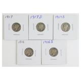 (5) Mercury Head Dimes
