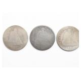 (3) Seated Liberty Quarters. 1853, 1854, & 1891