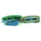 3 Vintage Pressed Steel Transport Trailers 11"-16"