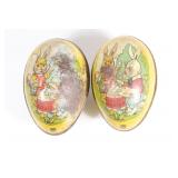 (2) J Chein Tin Litho Easter Egg Candy Containers