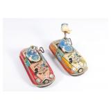 (2) Marx Disney Donald Duck Wind Up Tin Cars  7"