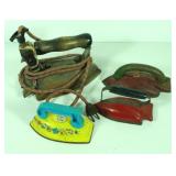 (4) Antique and toy tin irons