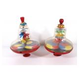 (2) Tin Litho Spinning Tops with Dome