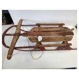 Childs Sled - Vintage w Red Metal Runners 38" x 22