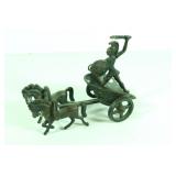 Vtg Bronze Warrior on Chariot Drawn by 2 Horses