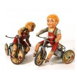 (2) Unique Art Kiddy Cyclist Tin Toys