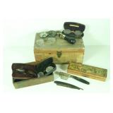 Primitive Wood Boxes, Spectacles, Straight Razor