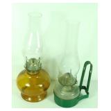(2) Vtg Amber Bowl Oil Lamp & Eagle Oil Lamp