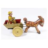 Vintage Marx Tin Donkey & Cart Wind Up Toy