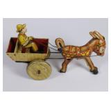 Vintage Marx Tin Donkey & Cart Wind Up Toy