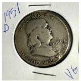 1951 D US Franklin Half Dollar