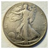 Rare 1938 D -US Walking Liberty Half Dollar