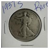 Rare 1937 S US Walking Liberty half Dollar