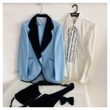 1970's Blue Velvet Collor & Vest Polyester Tuxedo