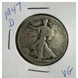 1947 D US Walking Liberty half Dollar