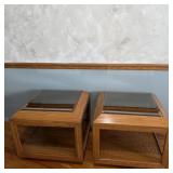 Set of 2 Am. Oak Side Tables w/ Mirrored Top.
