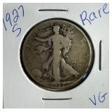 Rare 1927 S US Walking Liberty half Dollar