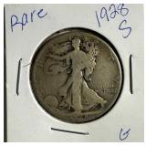 Rare 1928 S US Walking Liberty half Dollar