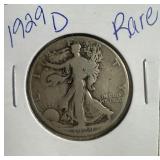 1929 D US Walking Liberty half Dollar