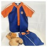 Vtg Gulf Men's Baseball Uniform & Mitts