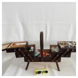 Vtg Accordion Wooden Sewing Box (sewing